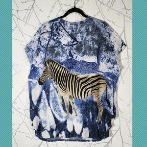 Model France Abstract Blue Zebra Printed Tunic Tee